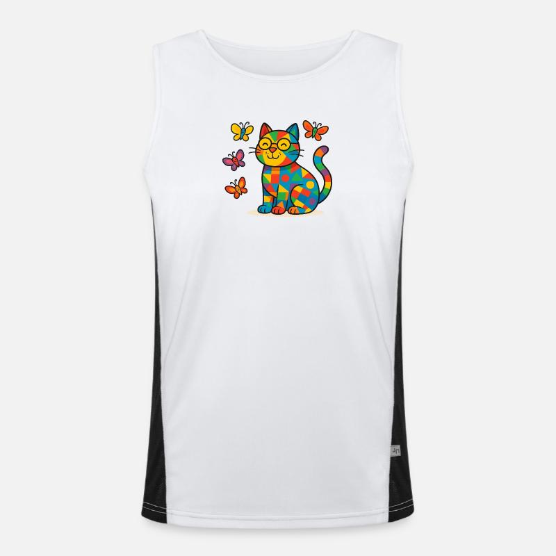 Chat patchwork aux papillons colorés Débardeur respirant contrasté Homme 