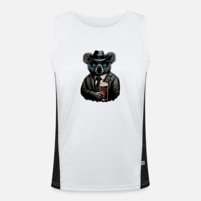 Cooler Koala im Anzug mit Bier Funktionelles Kontrast-Tank Top für Männer 