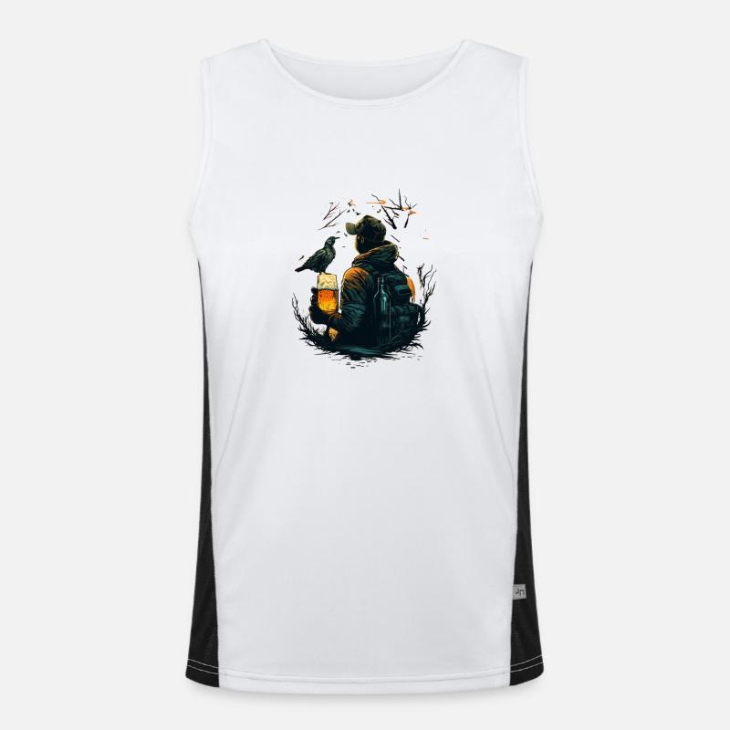 Wanderer oder Jäger in Wildnis und Natur mit Bier Funktionelles Kontrast-Tank Top für Männer 