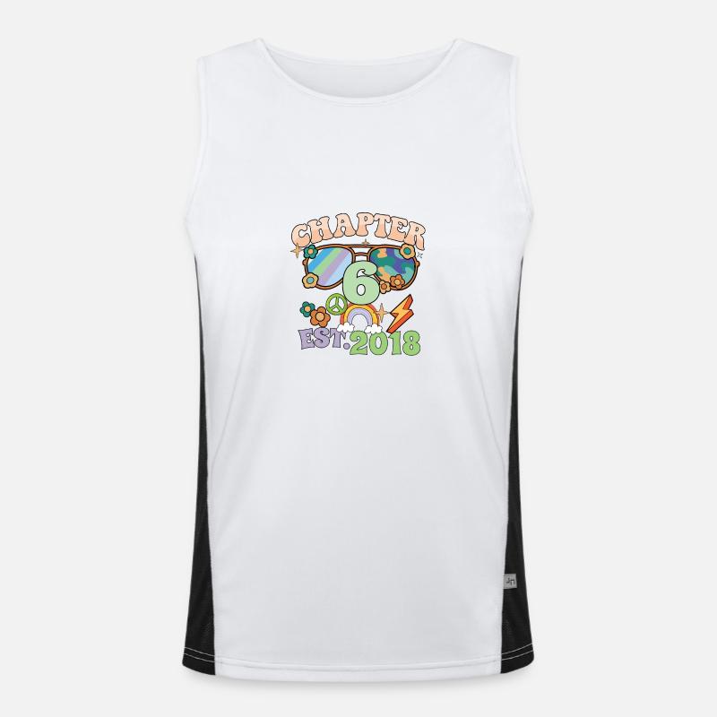 Turning 6 6th Birthday Retro Theme Peace Sign Funktionelles Kontrast-Tank Top für Männer 