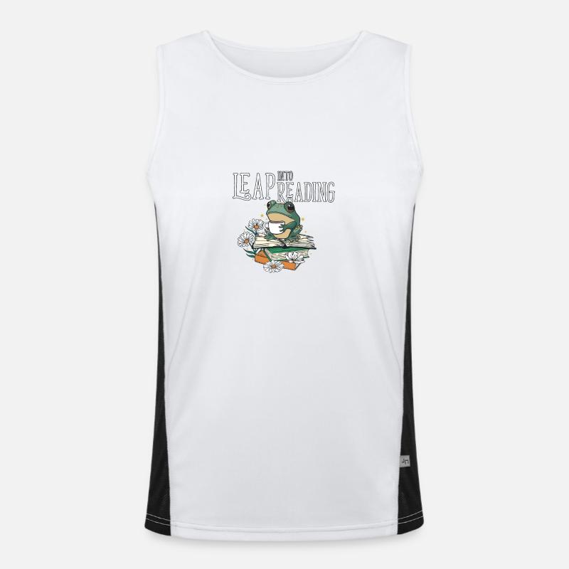 Leap Into Reading Cute Frog Bookworm Love To Read Funktionelles Kontrast-Tank Top für Männer 