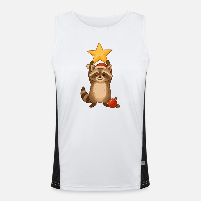 Weihnachts Waschbär mit Stern Funktionelles Kontrast-Tank Top für Männer 