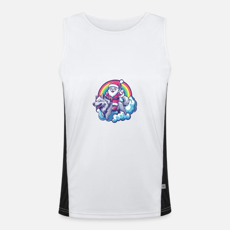Wolf Weihnachtsmann Regenbogen Funktionelles Kontrast-Tank Top für Männer 