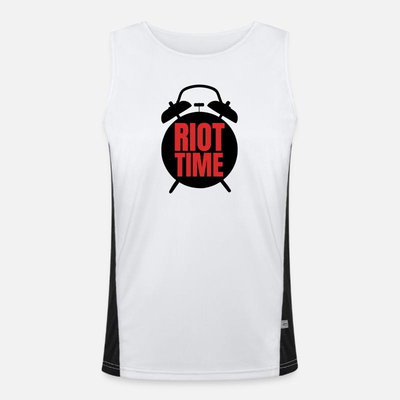 Riot Time – Mutiges rotes Textdesign Funktionelles Kontrast-Tank Top für Männer 