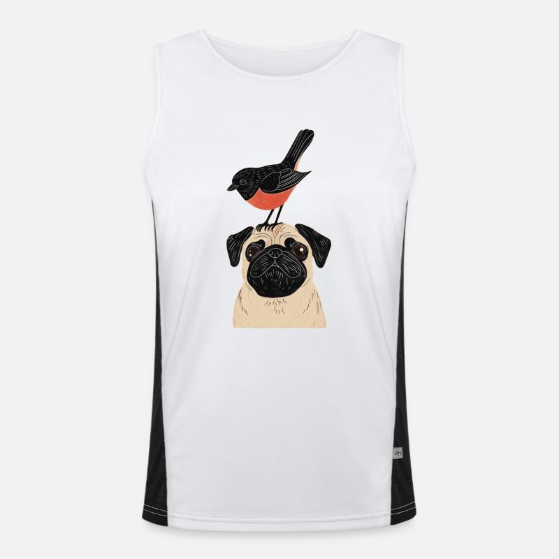 Mops mit Vogel Funktionelles Kontrast-Tank Top für Männer 