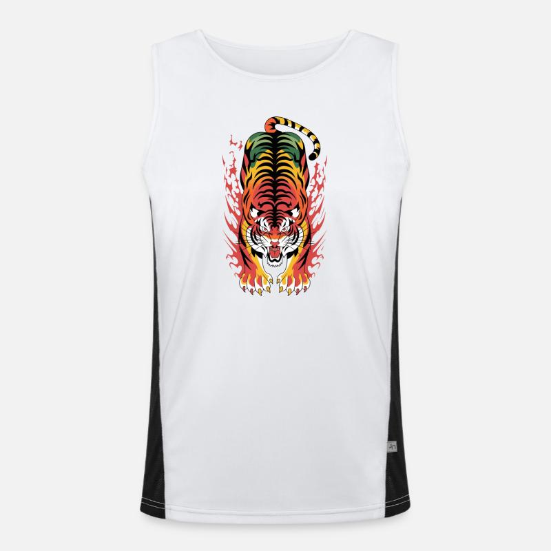Flammenplatsch der Flammenflamme des lodernden Tigers Funktionelles Kontrast-Tank Top für Männer 