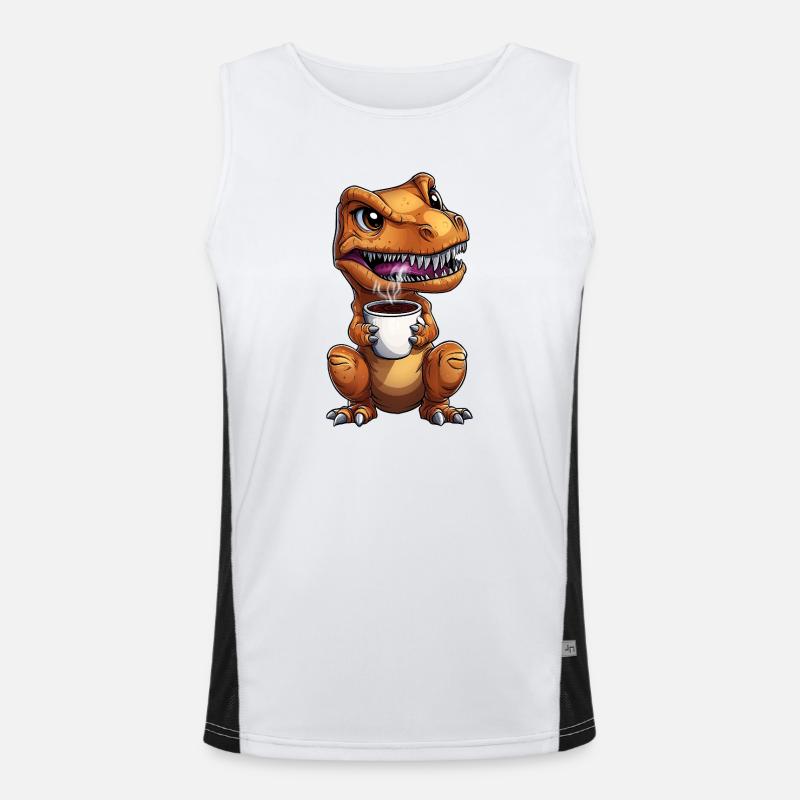 Morgenmuffel T-Rex Dino mit Kaffee :) Funktionelles Kontrast-Tank Top für Männer 
