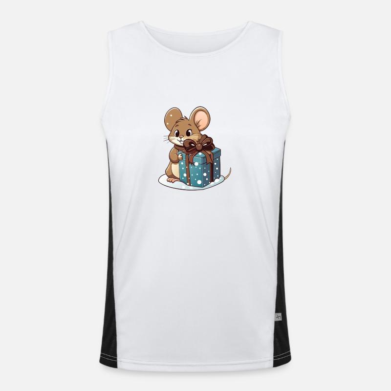 Souris mignonne avec cadeau à Noël Débardeur respirant contrasté Homme 