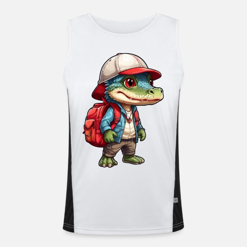 Cute crocodile in outdoor look with backpack Men's Functional Contrast Tank Top 