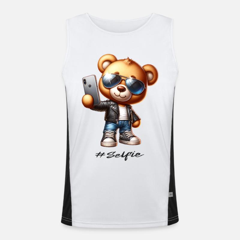 Selfie Bear With Leather Jacket Sunglasses Men's Functional Contrast Tank Top 