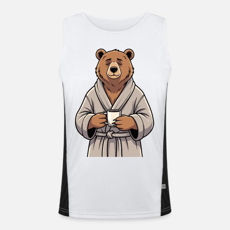 Bär mit Kaffee Funktionelles Kontrast-Tank Top für Männer 