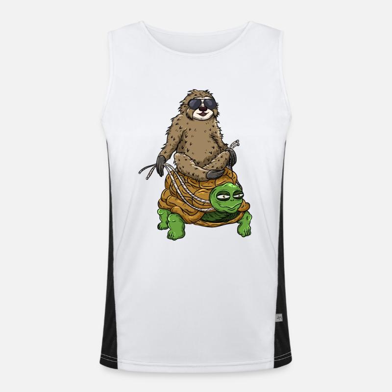 Sloth on turtle - Men's Functional Contrast Tank Top  - white/black