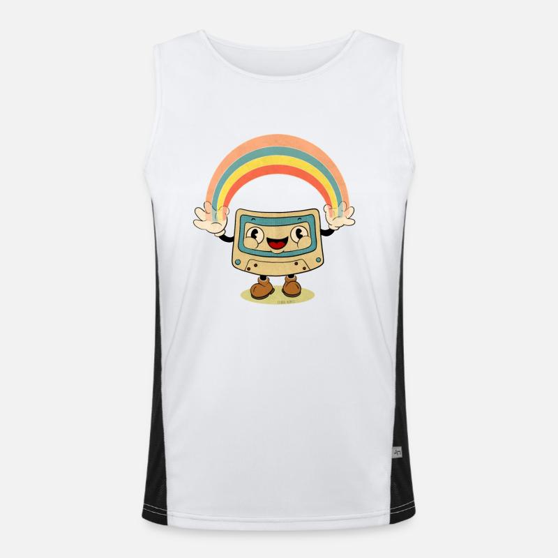 Vintage Kassette mit Regenbogen Funktionelles Kontrast-Tank Top für Männer 