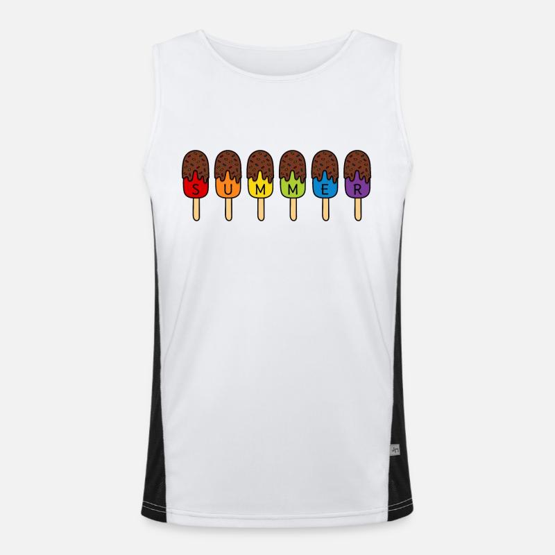 CRÈME GLACÉE AU CHOCOLAT D’ÉTÉ MANGEANT DE LA CRÈME GLACÉE D’ÉTÉ COLORÉE ARC-EN-CIEL Débardeur respirant contrasté Homme 