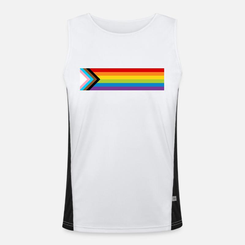 Drapeau de la fierté LGBTQ + Nouveau drapeau de progrès arc-en-ciel Débardeur respirant contrasté Homme 