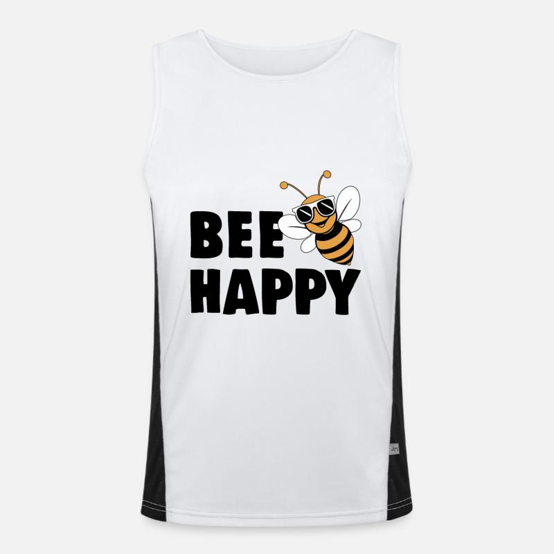Funny bee with saying Bee Happy Men's Functional Contrast Tank Top 