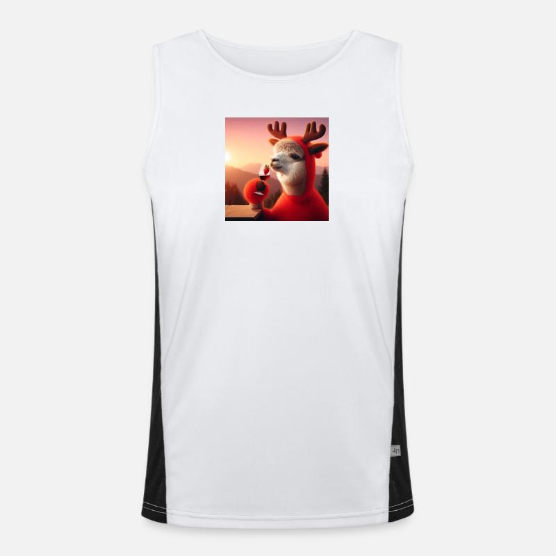 Reindeer alpaca with red wine before sunset Men's Functional Contrast Tank Top 