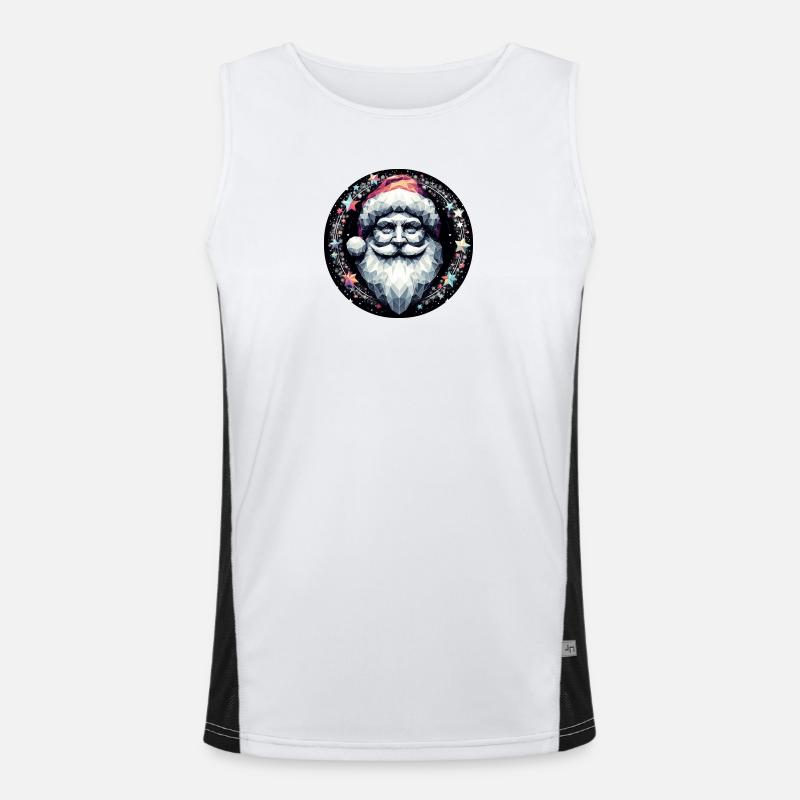Weihnachtsmann Kopf in Kranz hell Funktionelles Kontrast-Tank Top für Männer 
