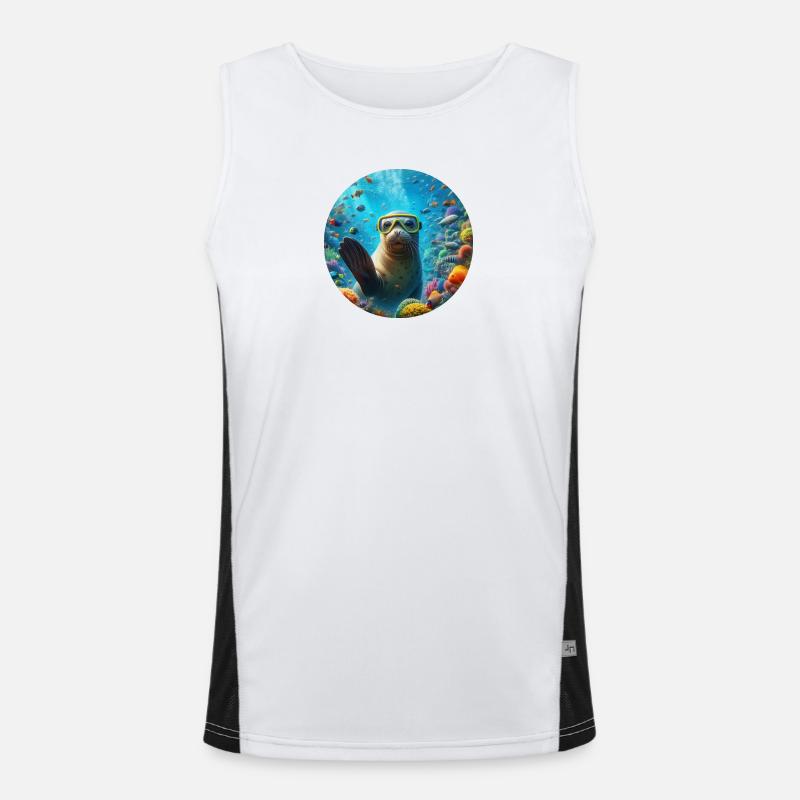 Robe unter Wasser mit einer Taucherbrille winkt Funktionelles Kontrast-Tank Top für Männer 