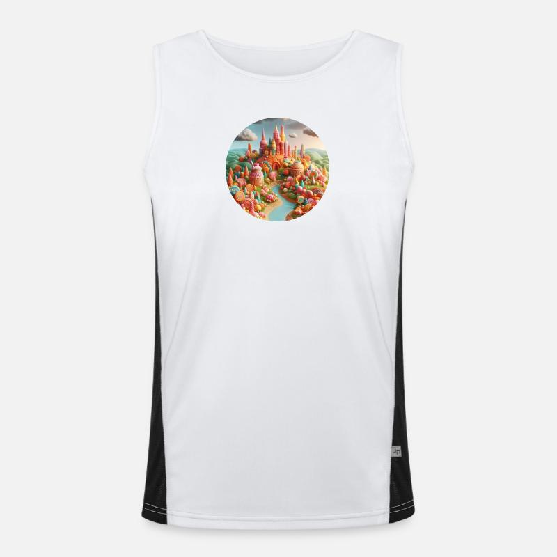 Candy world landscape colorful animation Men's Functional Contrast Tank Top 