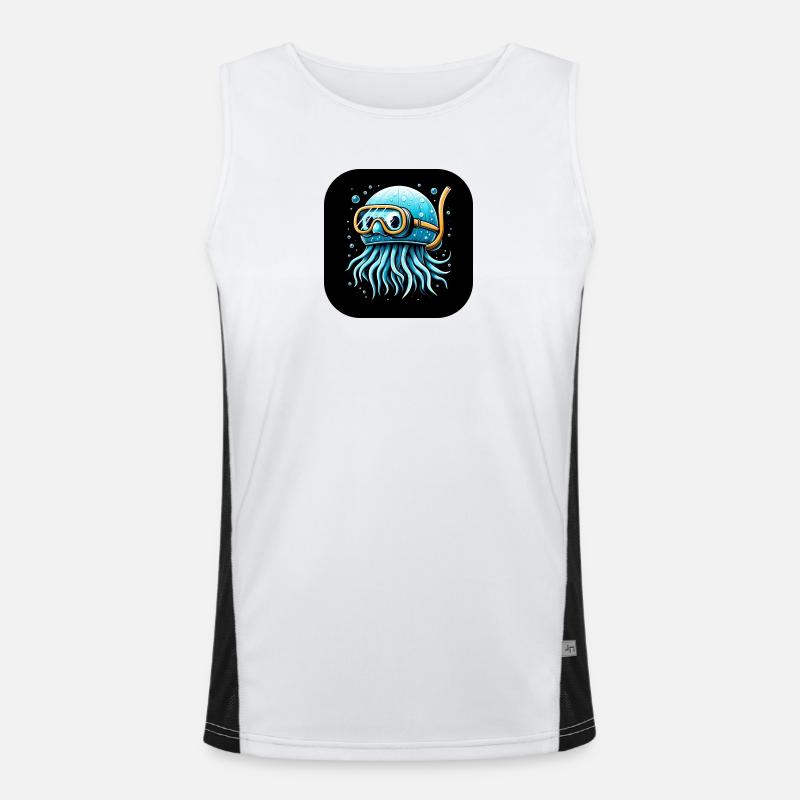 Octopus with Diving Goggles Comic - Men's Functional Contrast Tank Top  - white/black