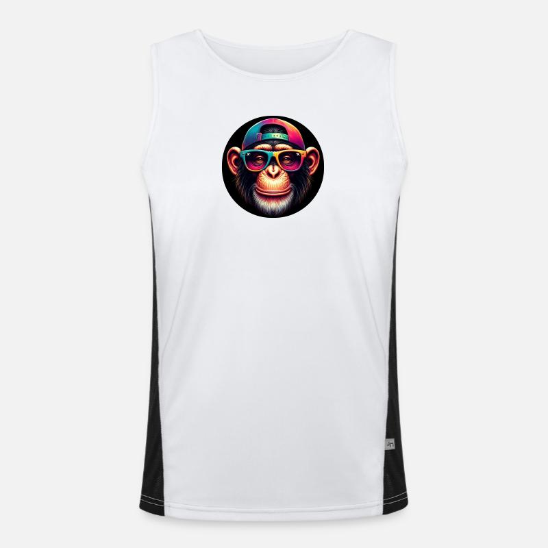 Funny monkey with cap and glasses Men's Functional Contrast Tank Top 