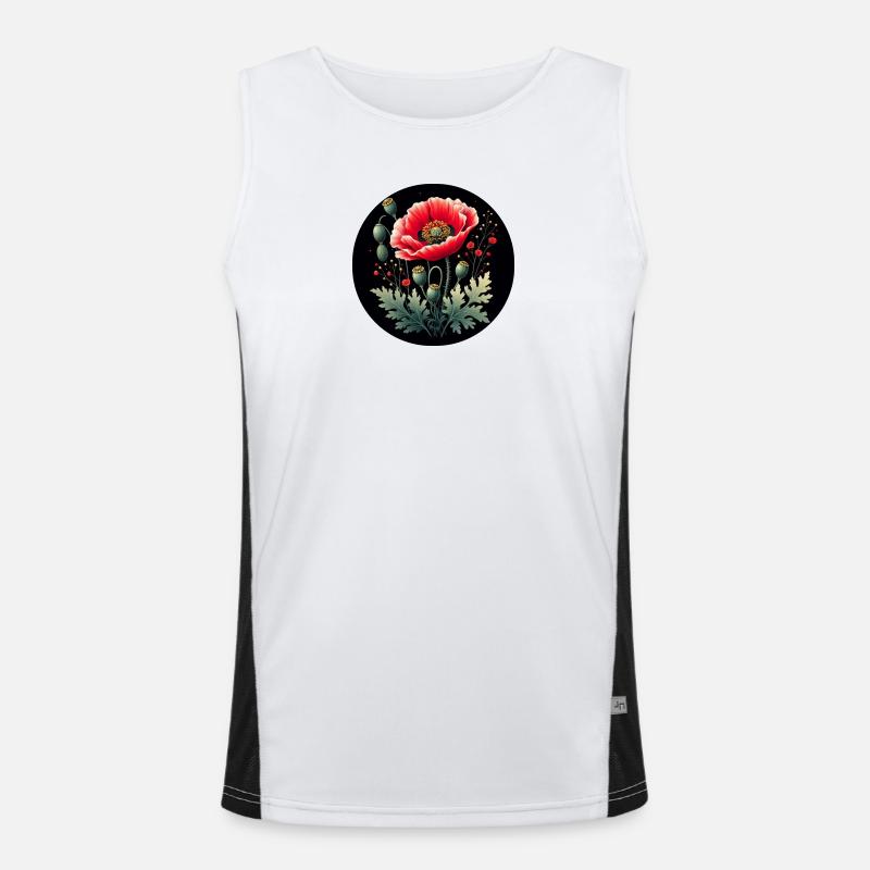 Blumenmotiv Mohnblume Schwarzer Hintergrund Funktionelles Kontrast-Tank Top für Männer 