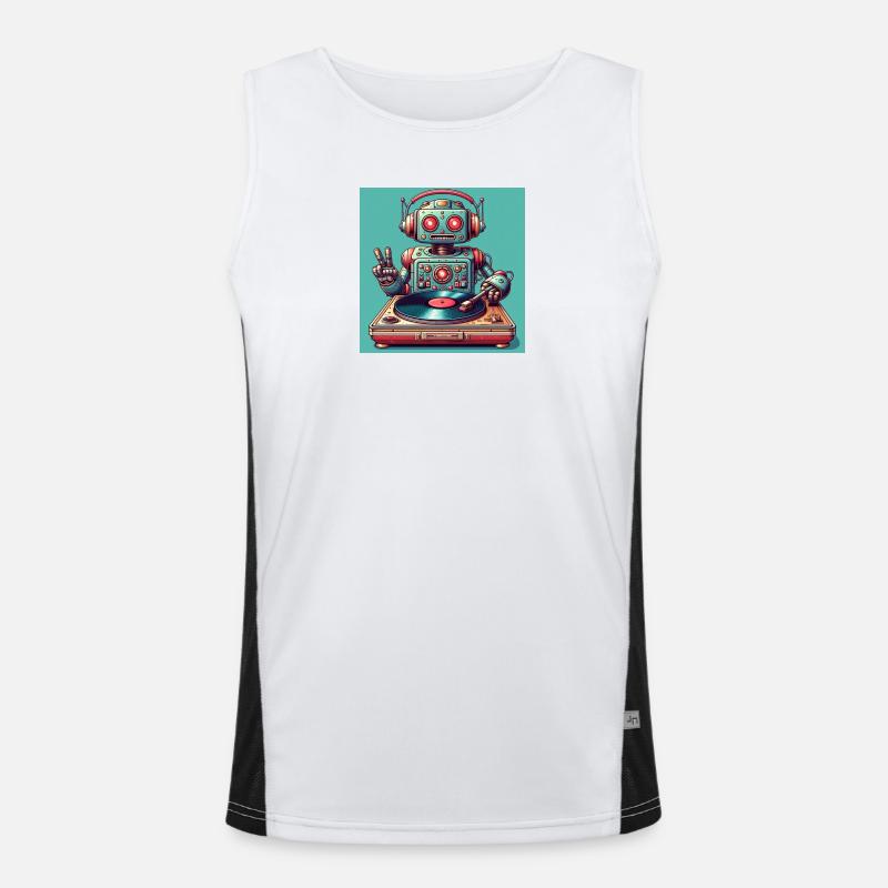 Robotic Vinyl Turntable - Men's Functional Contrast Tank Top  - white/black
