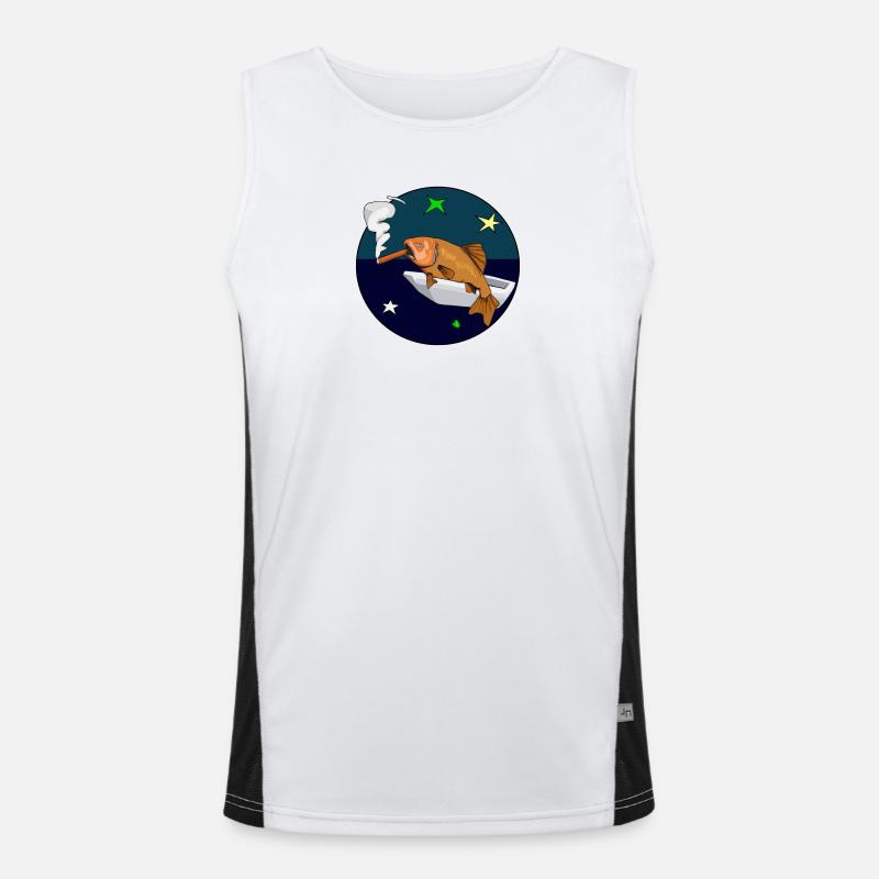 Fish with a cigar in space. Men's Functional Contrast Tank Top 