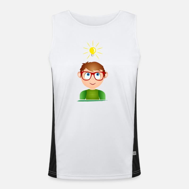 Junge mit Brille und einer leuchtenden Glühbirne Funktionelles Kontrast-Tank Top für Männer 