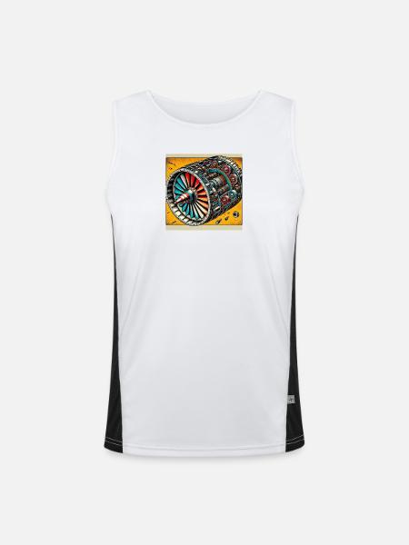 Turbine Unleashed: Comic Art - Airplane Turbine - Men's Functional Contrast Tank Top - white/black - Front