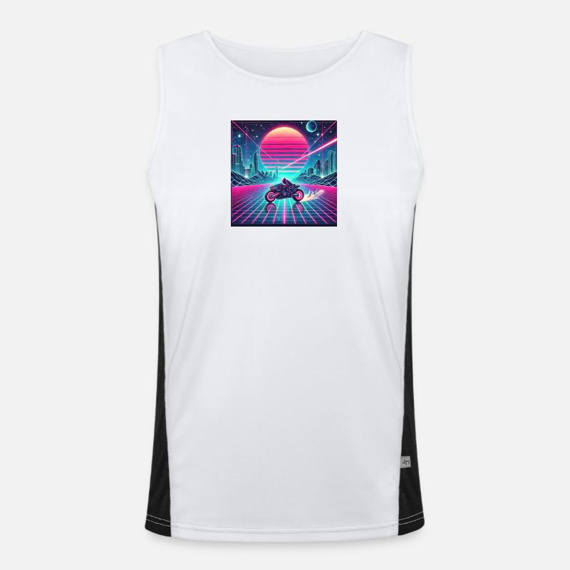 Neon Grid Odyssey – Synthwave trifft Tron Legacy Funktionelles Kontrast-Tank Top für Männer 