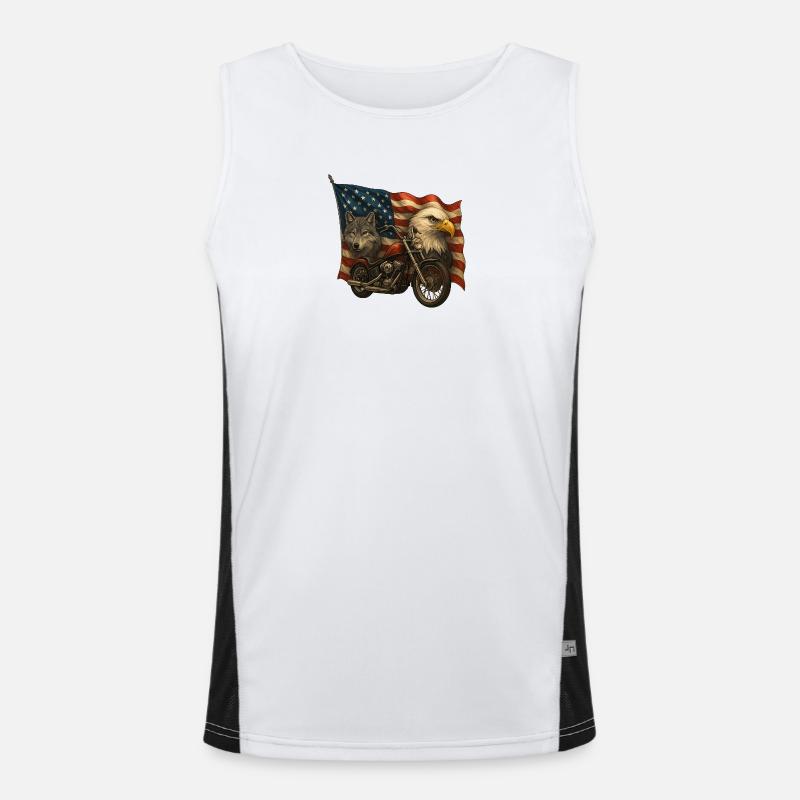 Chopper, loup et aigle sur drapeau US Débardeur respirant contrasté Homme 