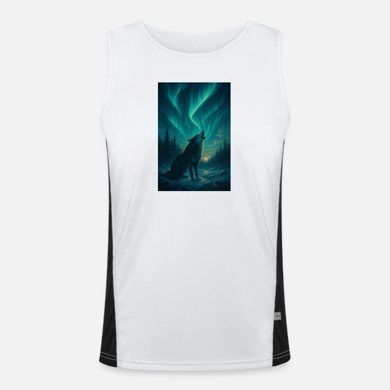 Wolf unter Polarlichtern Funktionelles Kontrast-Tank Top für Männer 