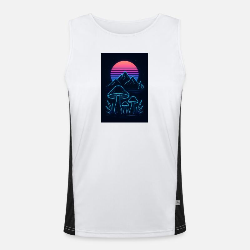Neon mushroom landscape at sunset Men's Functional Contrast Tank Top 