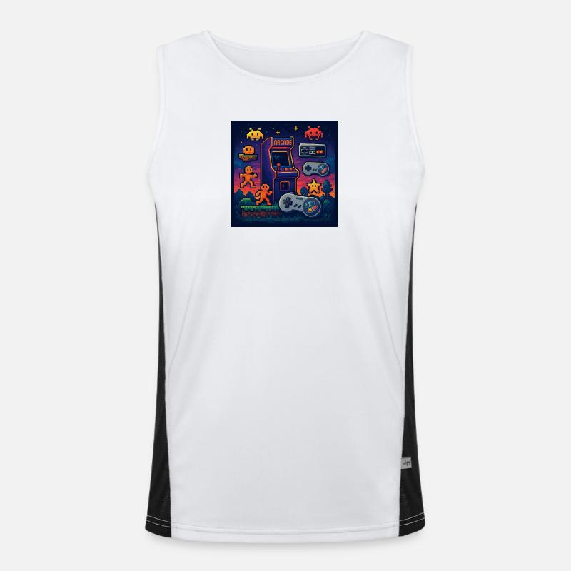 Retro Pixel Arcade Gaming Design Men's Functional Contrast Tank Top 