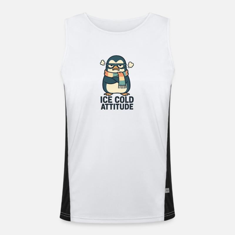 Eiskalte Haltung Pinguin Funktionelles Kontrast-Tank Top für Männer 