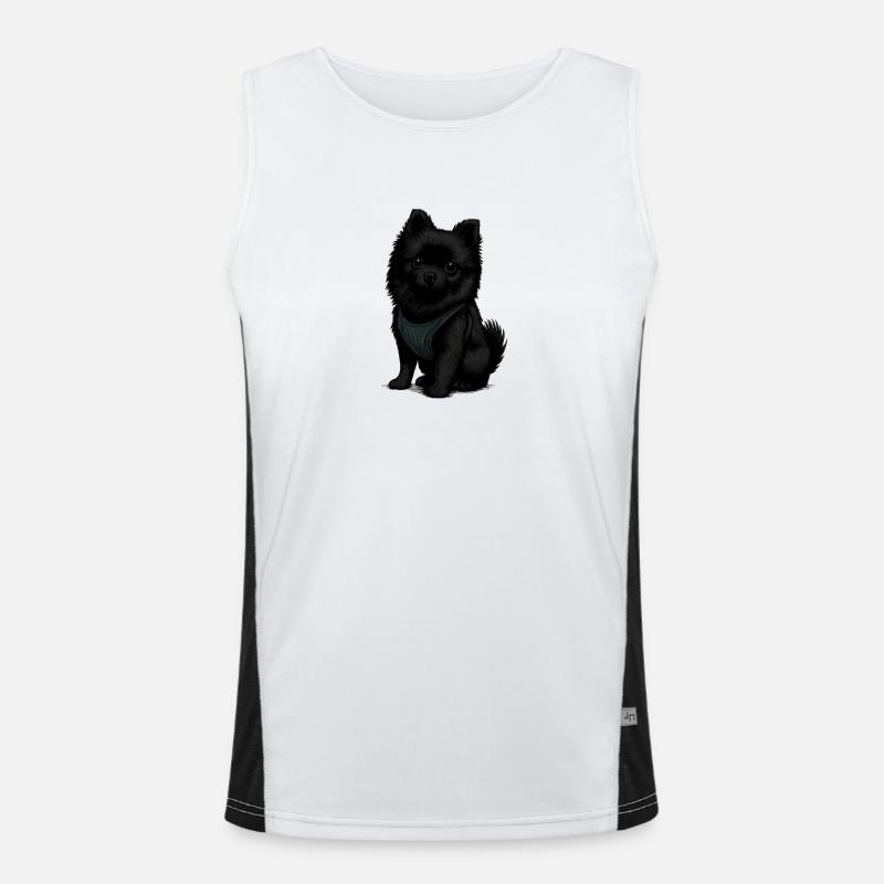 Schwarzer Spitz Hund mit Süssenblick Funktionelles Kontrast-Tank Top für Männer 
