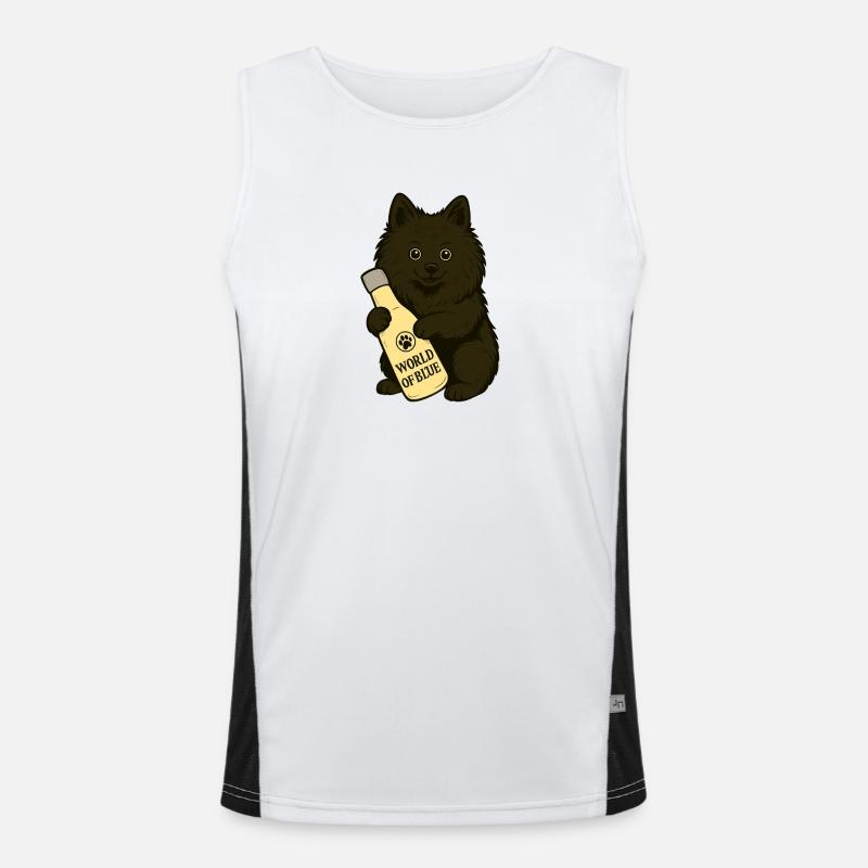 Cute Spitz (dog) with bottle Men's Functional Contrast Tank Top 