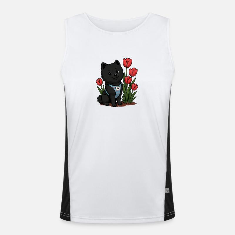Süßer Spitz Hund mit Tulpen Funktionelles Kontrast-Tank Top für Männer 