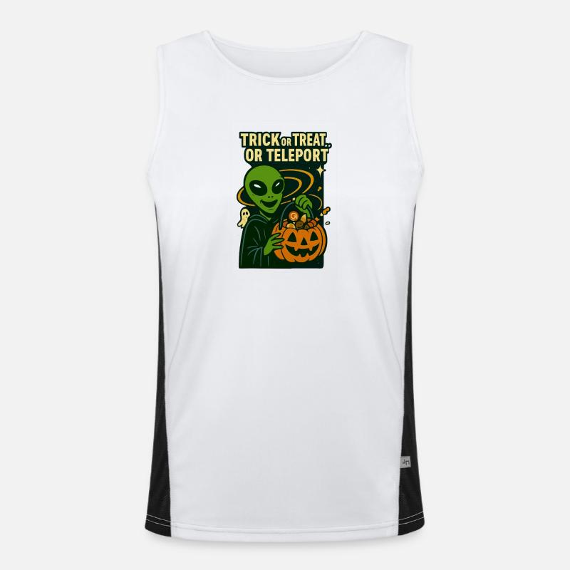 Alien Halloween T-Shirt – Süßes oder Saures... oder... - Funktionelles Kontrast-Tank Top für Männer  - Weiß/Schwarz