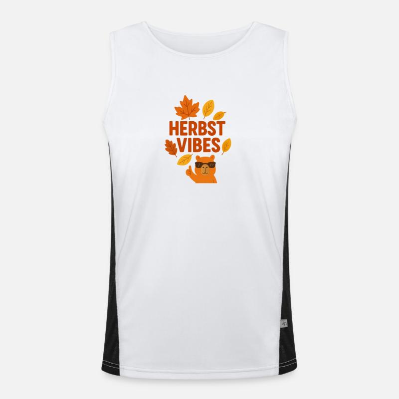 Herbst Vibes | Cooles Capybara im Herbst Modus Funktionelles Kontrast-Tank Top für Männer 