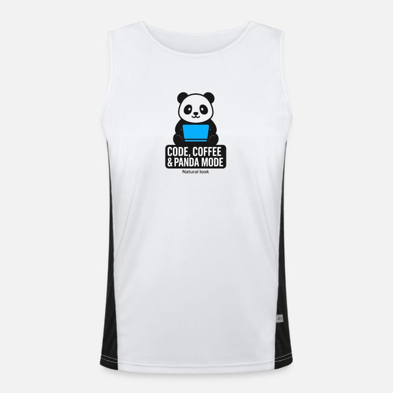 Code, Coffee &amp; Panda Style - Men's Functional Contrast Tank Top  - white/black