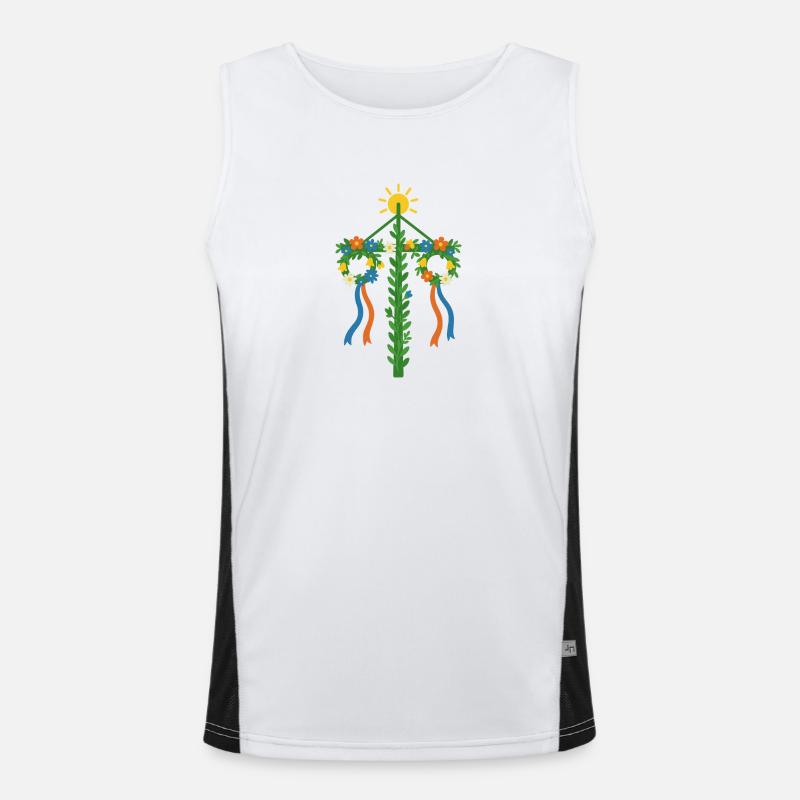 Schwedischer Mittsommerbaum mit Blumen und Bändern Funktionelles Kontrast-Tank Top für Männer 