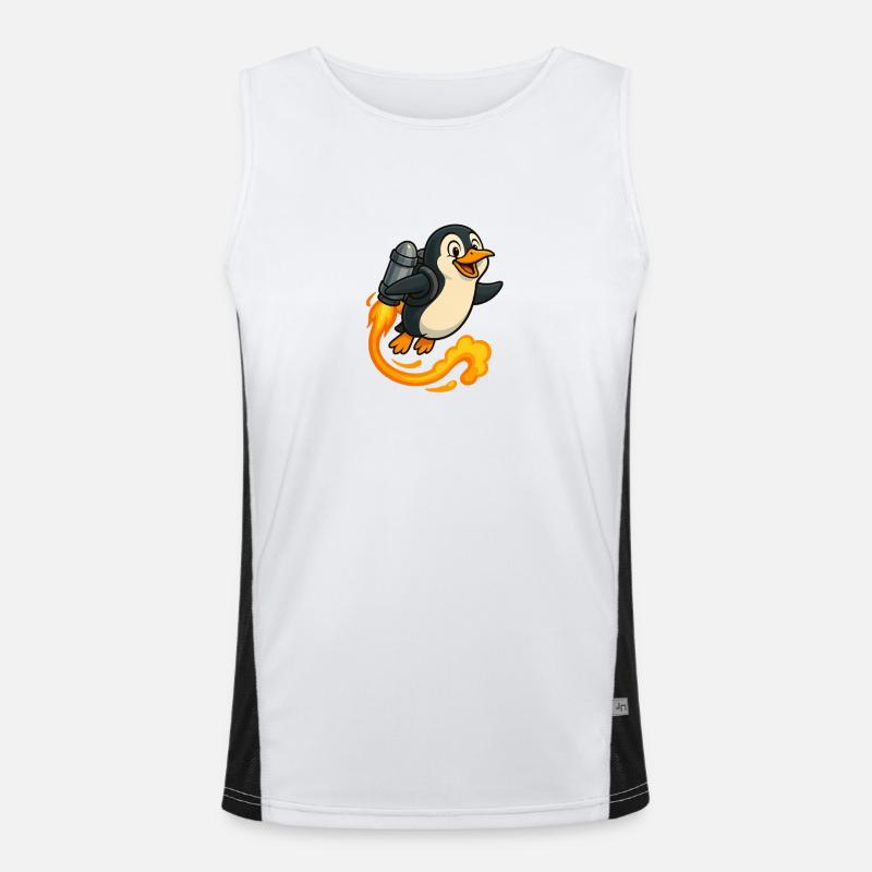 Playful Penguin Rocket Flight Men's Functional Contrast Tank Top 