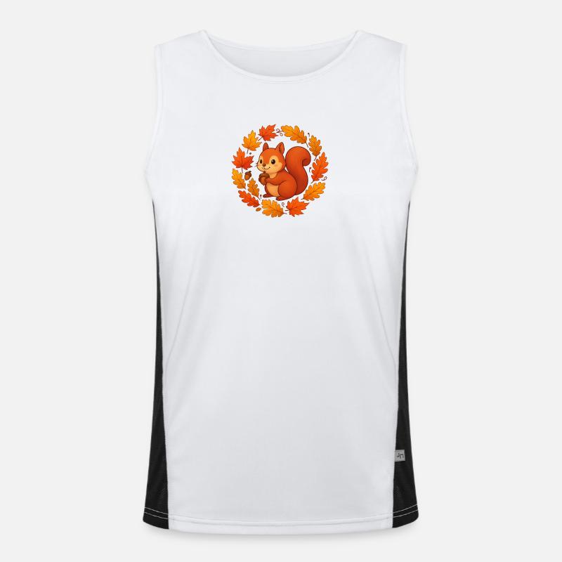 Herbstliches Eichhörnchen im Laubkranz Funktionelles Kontrast-Tank Top für Männer 