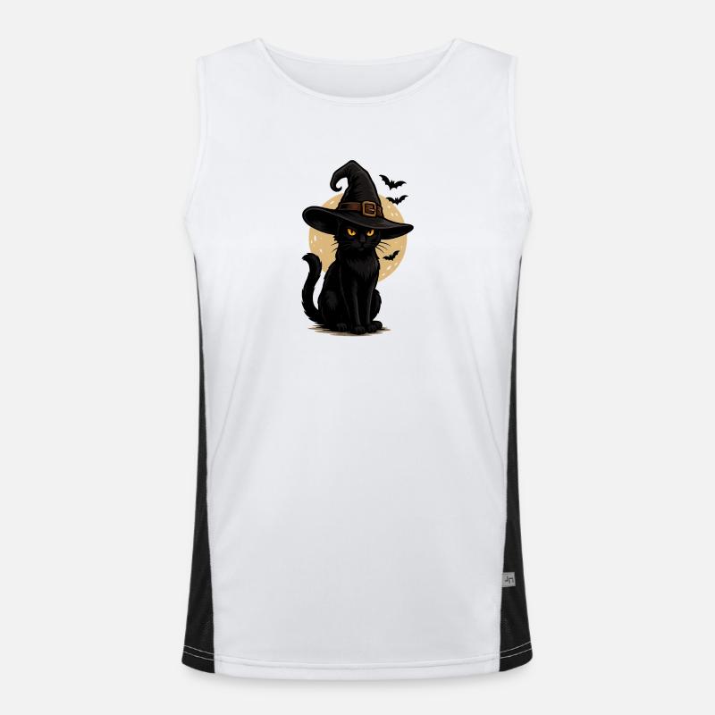 Black Cat in Witch Hat Moonlit Night Men's Functional Contrast Tank Top 