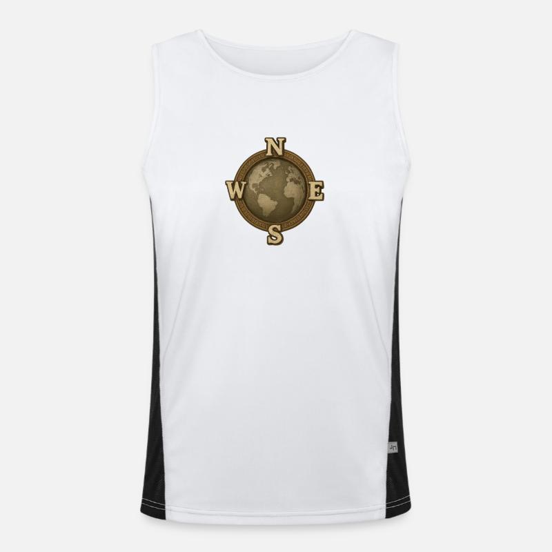 Vintage World Compass World Map Men's Functional Contrast Tank Top 