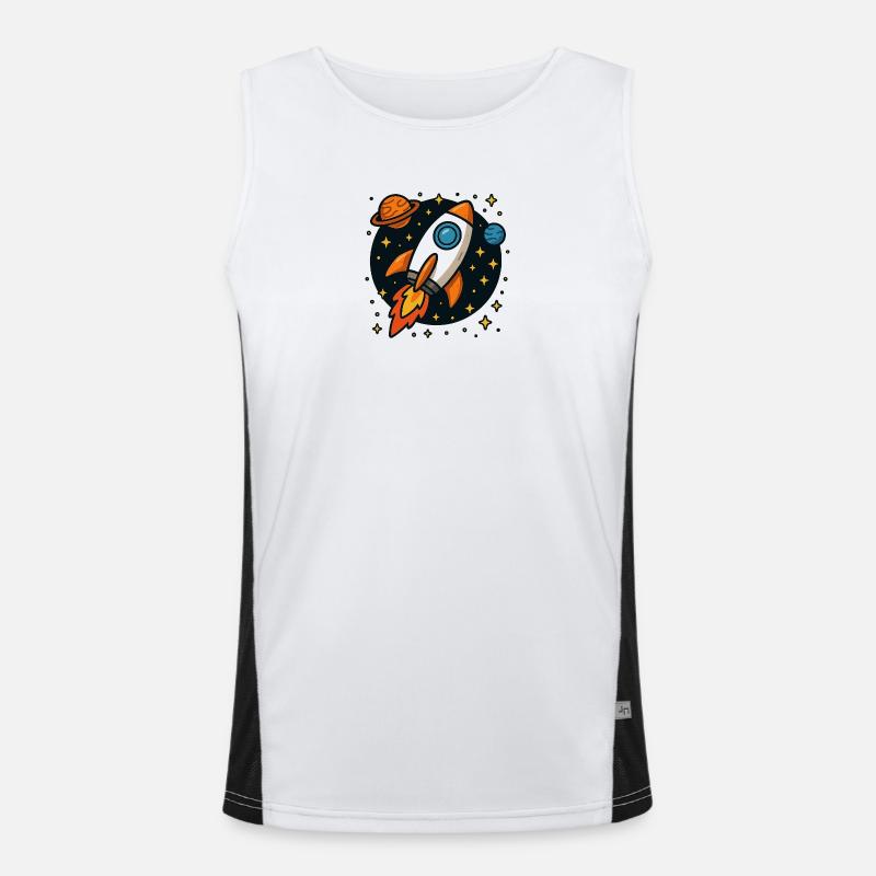 Retro Raumrakete im Sternenorbit Funktionelles Kontrast-Tank Top für Männer 