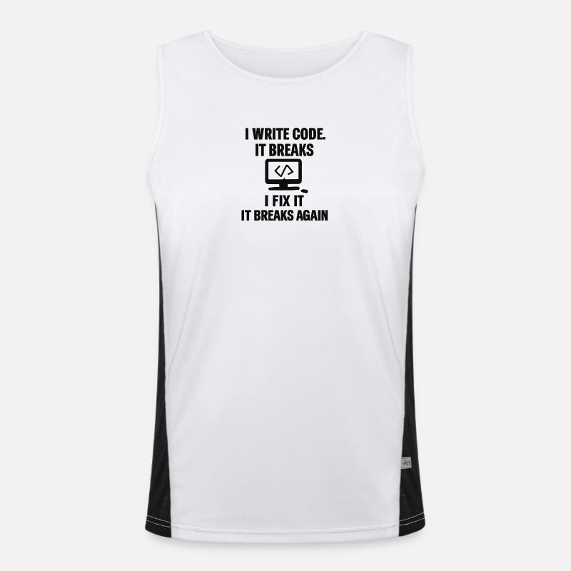 I Write Code – Funny Programmer T-Shirt - Men's Functional Contrast Tank Top  - white/black